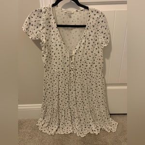 American Eagle Cottagecore White Dress Blue Floral Size Small